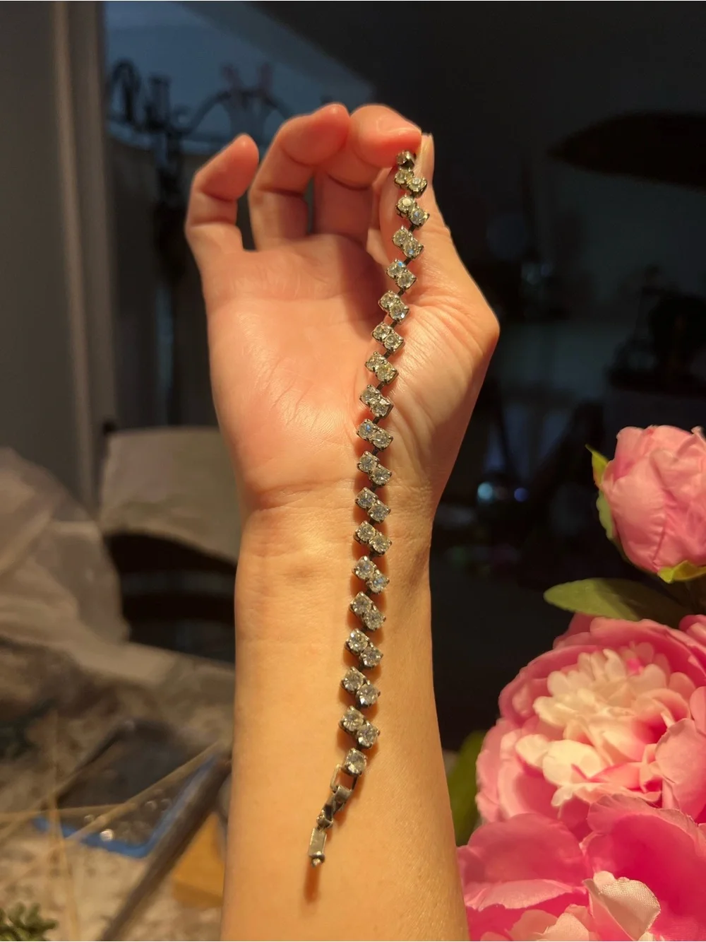 Silver-Tone Crystal Tennis Bracelet - Clear Stones